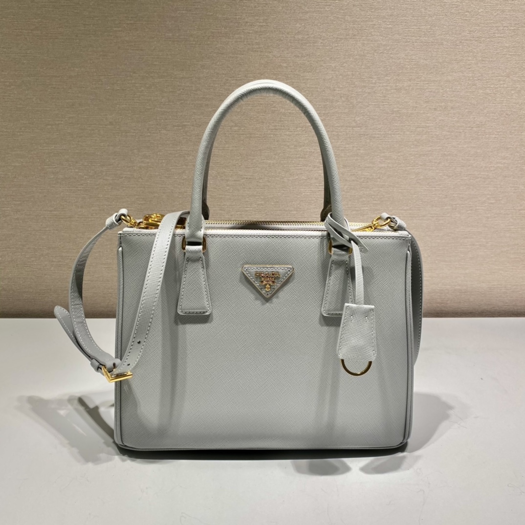 Prada Medium Galleria Saffiano Leather Bag Tote Shoulder Bag Grey White 1BA863